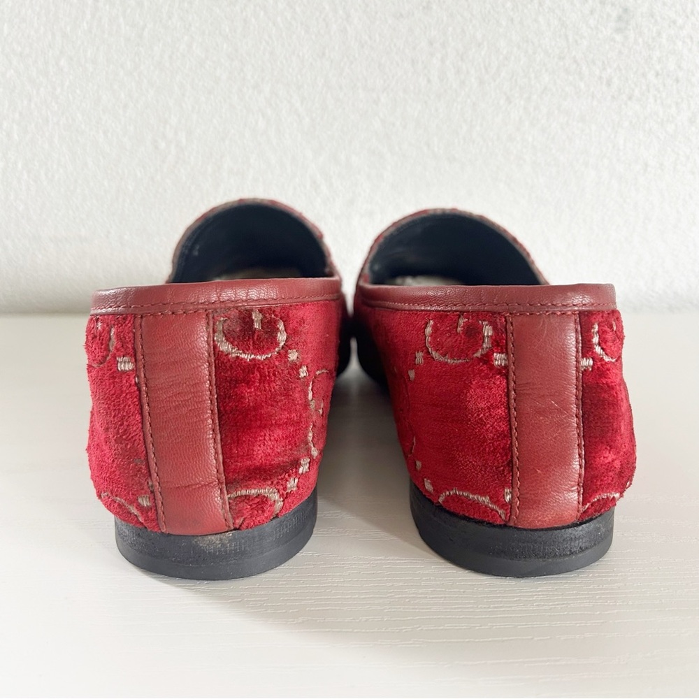 Gucci Jordaan Horsebit Loafers Red GG Velvet EU 36.5 US 6.5 - Picture 10 of 16